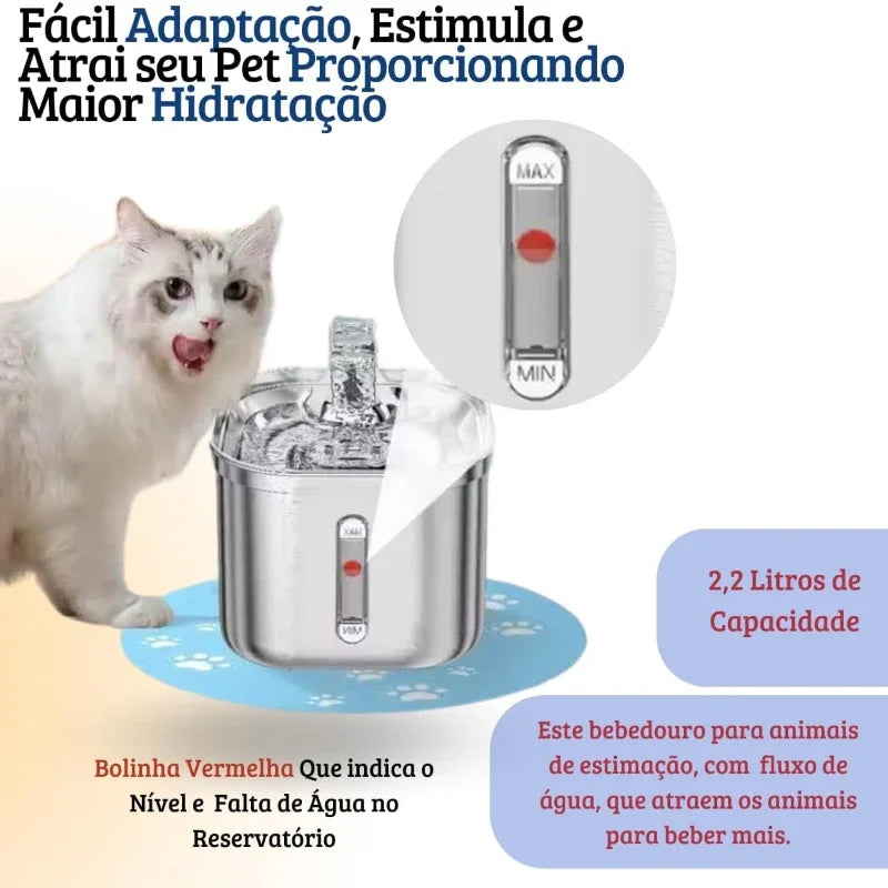 Bebedouro se7nara INOX para gatos e cães, filtragem automática da água e capacidade para 2L